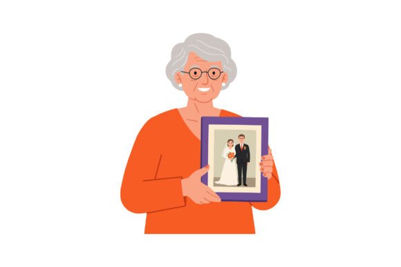 Elderly Woman Holding Framed Wedding Pho