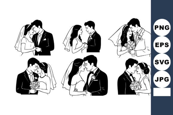 Romantic Wedding Couples Kissing and Emb