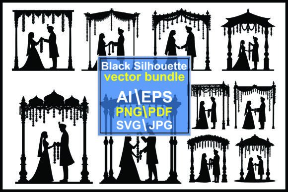 Silhouette of Wedding Couple Vector Set