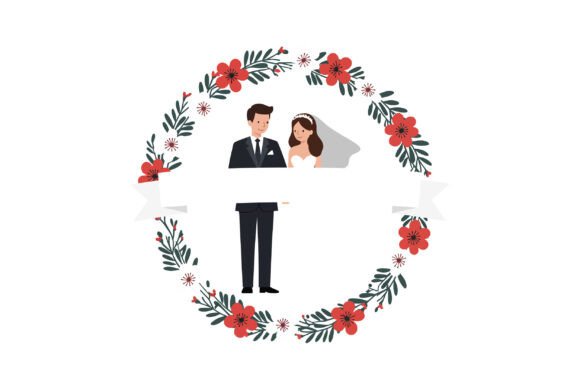 Wedding Couple Surrounded by Floral Wrea